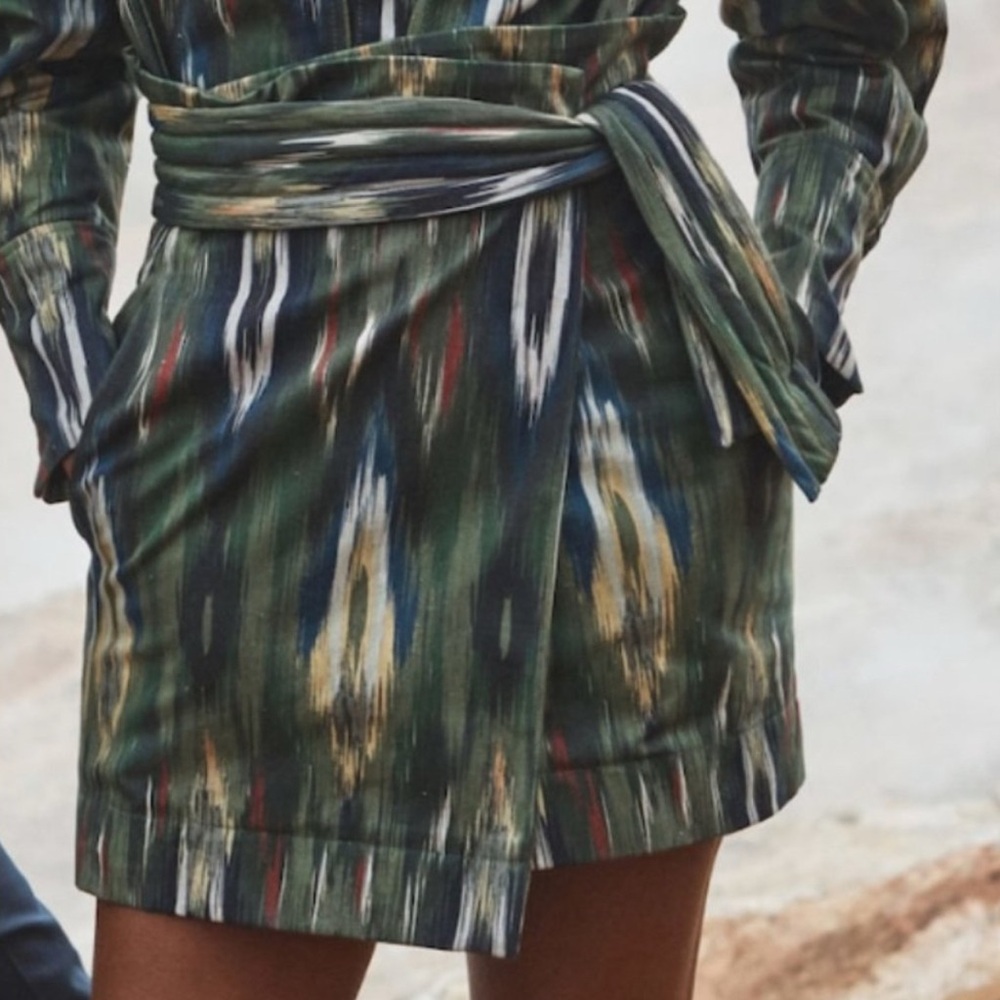 Mango Green Patterned Mini Skirt
